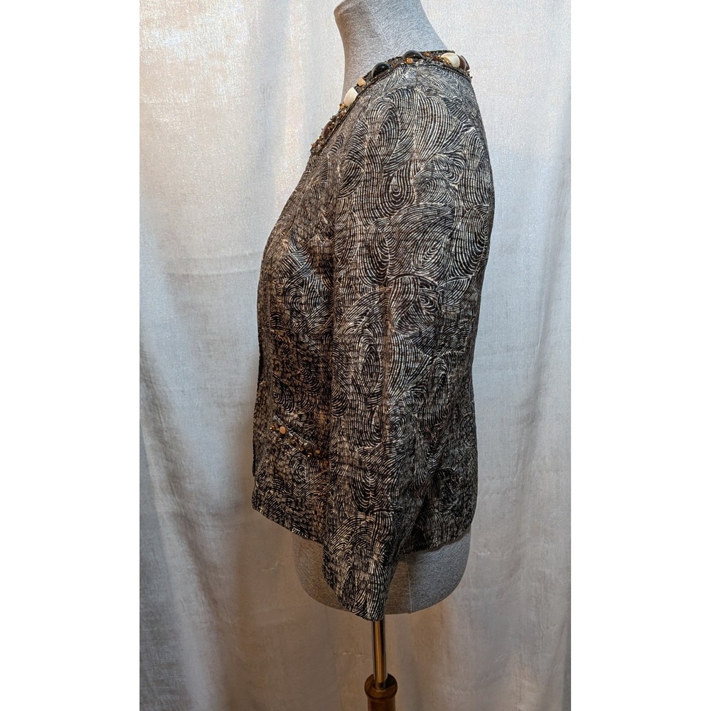 Chicos S Embellished Silk Blend Beaded Jewel Neckline Jacket Country Club Money - Picture 4 of 10